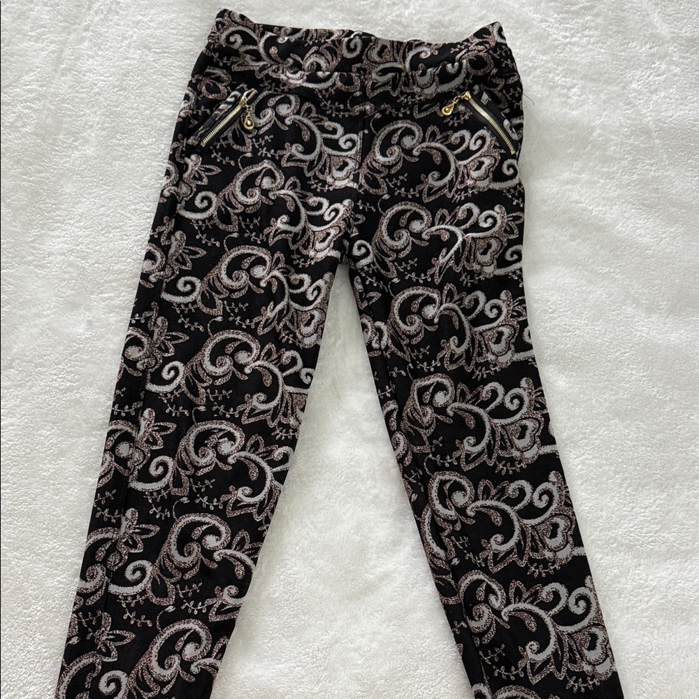 Elegant Black and Gold Patterned Women's Pants